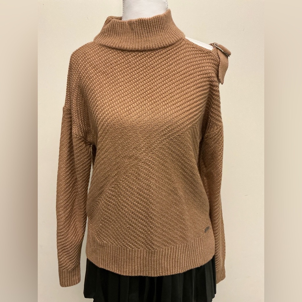 DKNY Camel Cowl Neck Sweater with Shoulder Bow - Picture 3 of 9